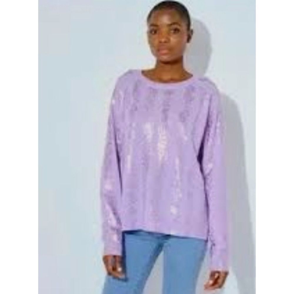 Brodie Lavender Cashmere Sweater ~ Snakeskin Foil Print Size M~ NWOT